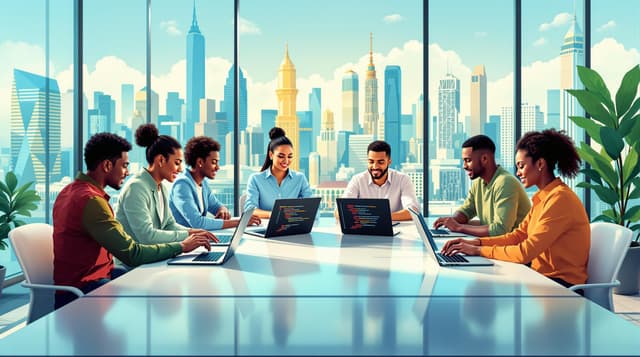 software developers collaborating on code review
